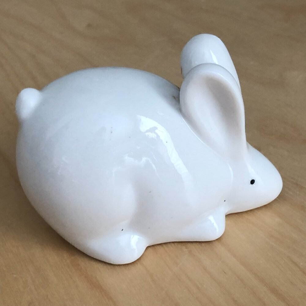 Vintage Chunky Ivory & Pink Porcelain Bunny Figurine - Easter Gift